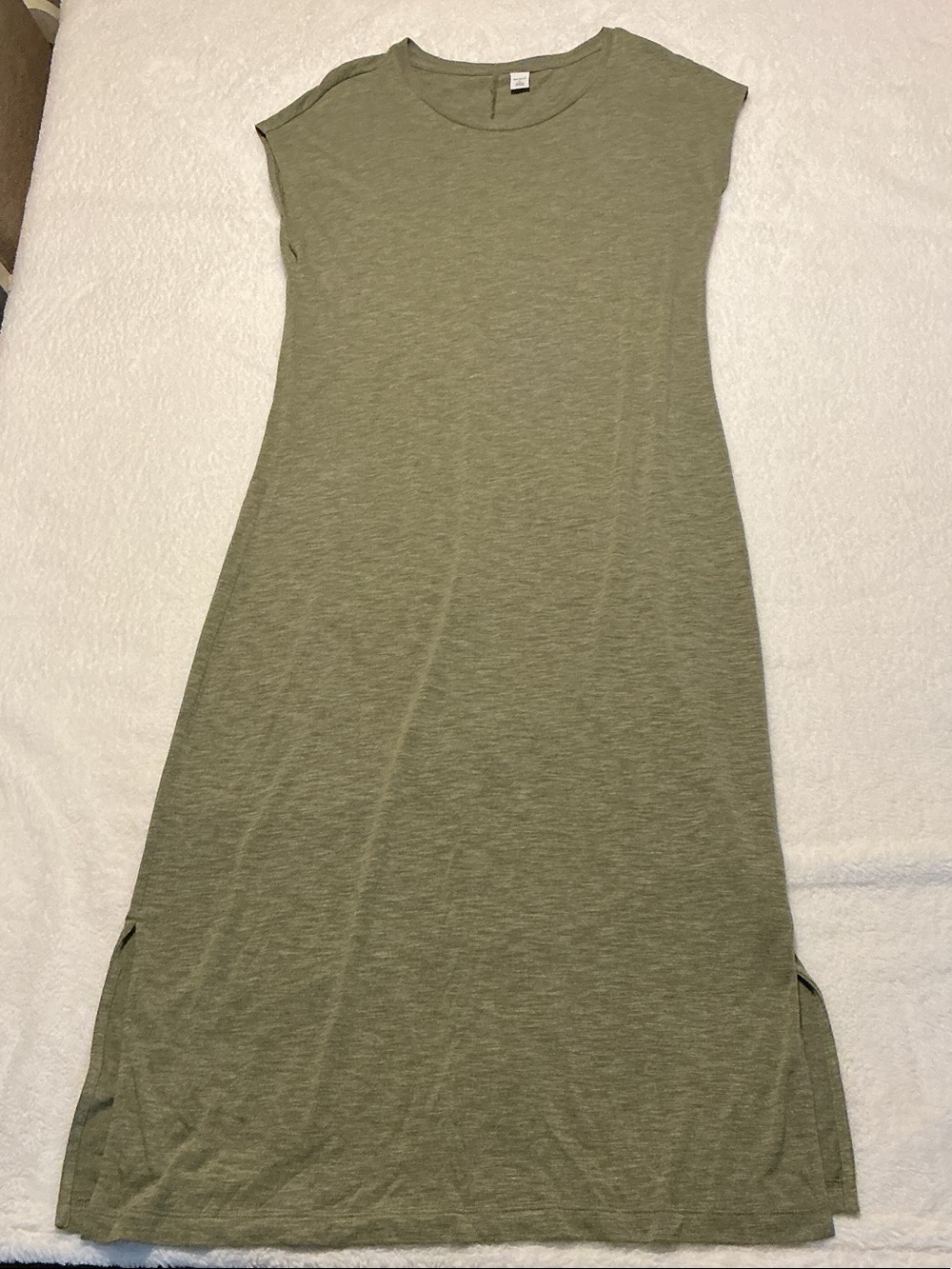 Old Navy Olive Maxi Dress with Crew Neck and Side Slits